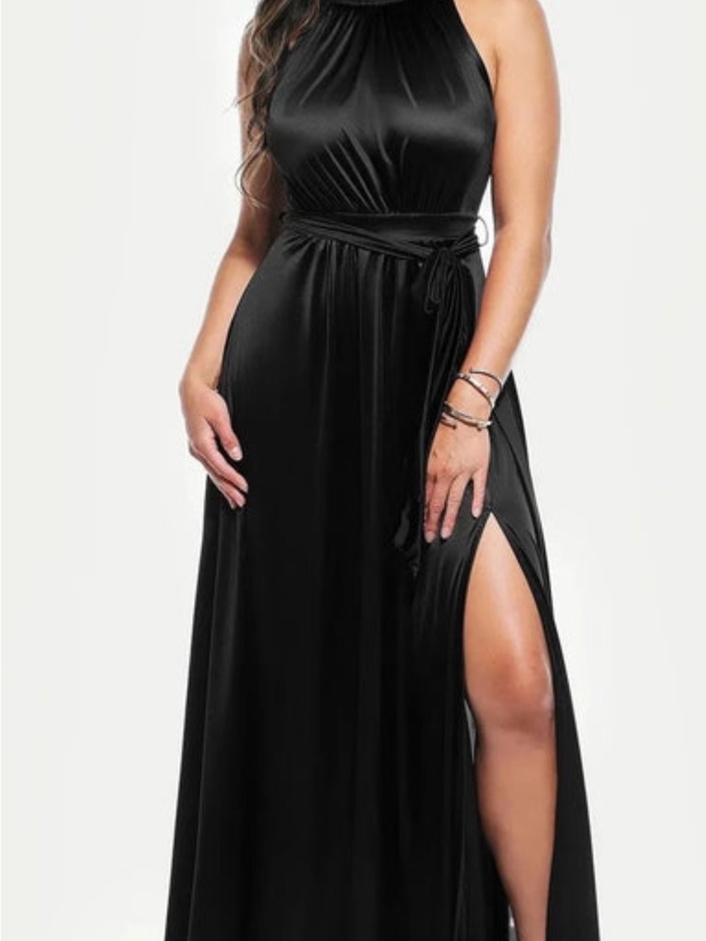 Popilush Draped high neck sculpting shapewear black maxi dress